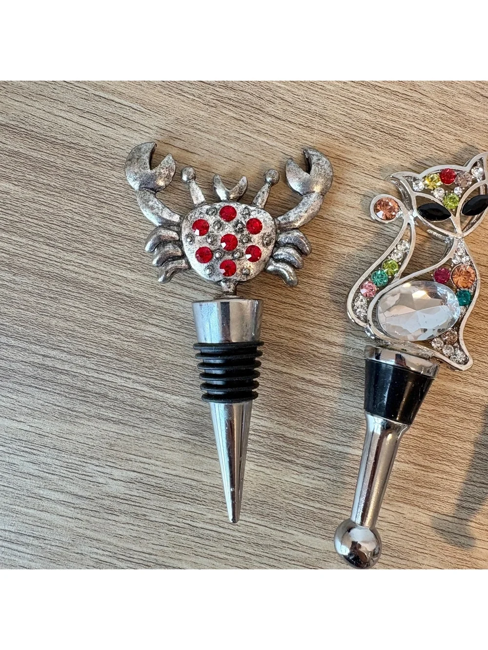 Bundle of 3 Wine Bottle Stoppers, Silver, Cat Crab